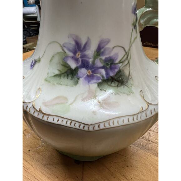 Antique Jean Pouyat Limoges Chocolate Pot Floral With Gold Gilt - Picture 11 of 15